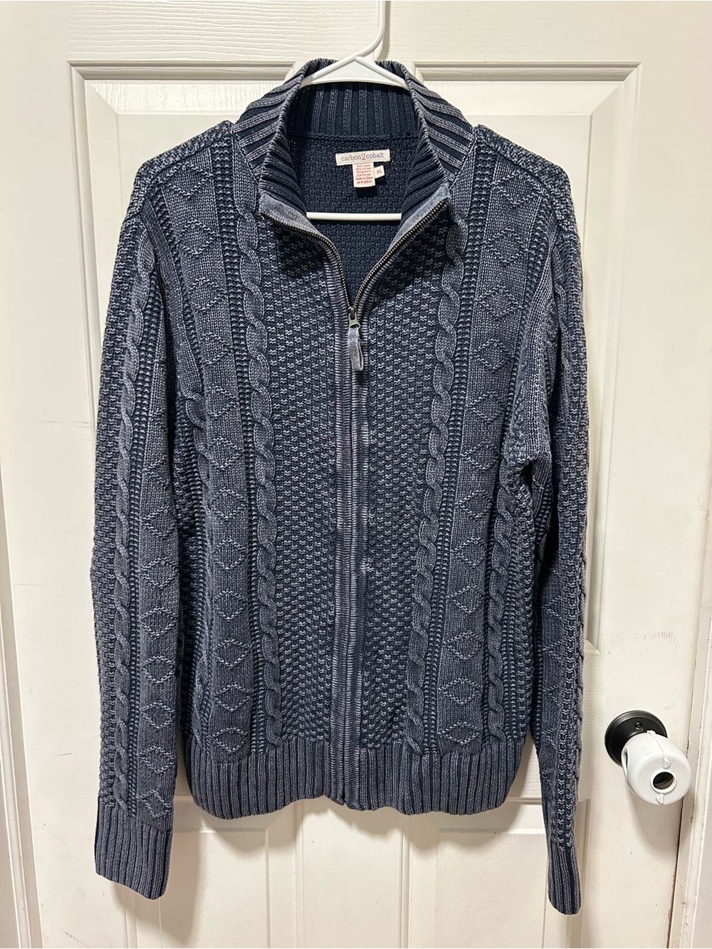 Men's Carbon2cobalt Zip-Up Cable Knit Sweater - Navy